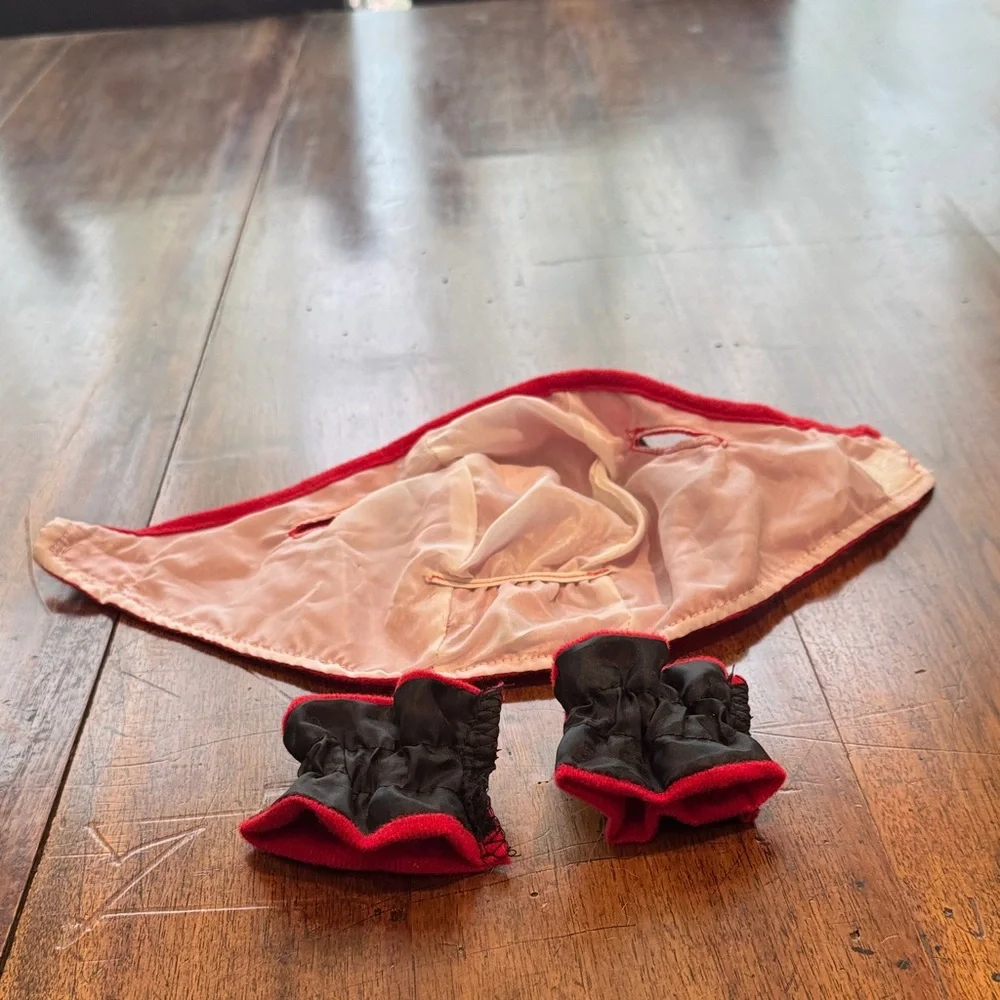 Red and Black Dog Monster Halloween Hat and 2 Mitten Bands for front feet